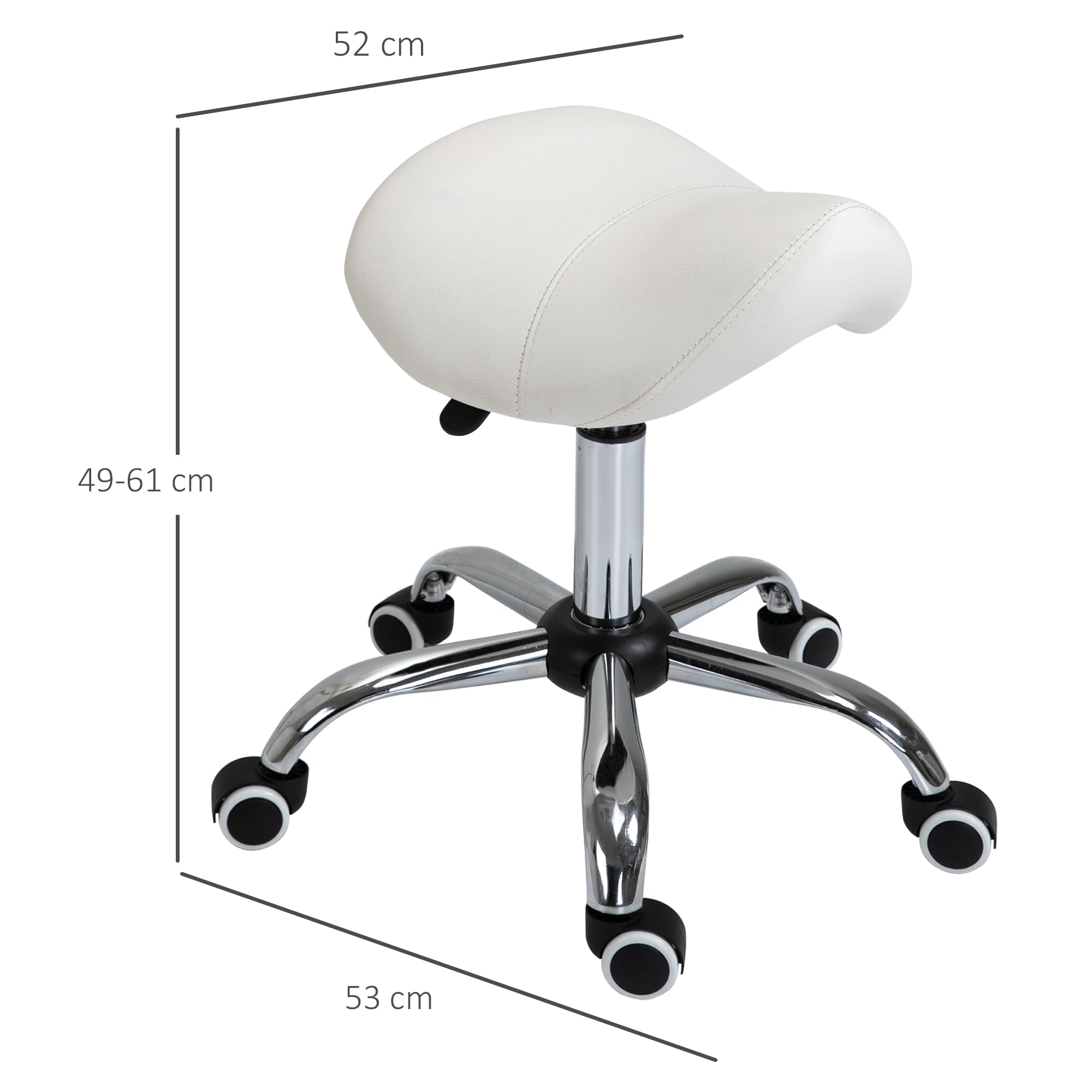 HOMCOM Sgabello da Lavoro a Sella con Ruote e Altezza Regolabile per Negozi Parrucchiere e Tattoo, 52x53x49-61cm Beige