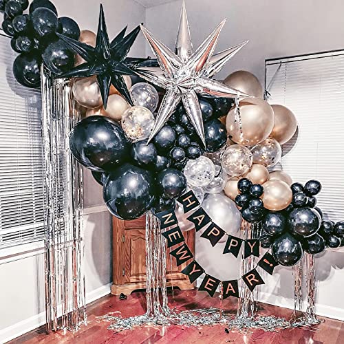 Image of PartyWoo Black Large Star Spike Foil Helium Mylar Balloons 6pcs