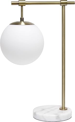 Elegant Designs LT2115-ABS - Lámpara de escritorio de 21 pulgadas con pantalla de globo de vidrio blanco moderno de mediados de siglo con brazo de