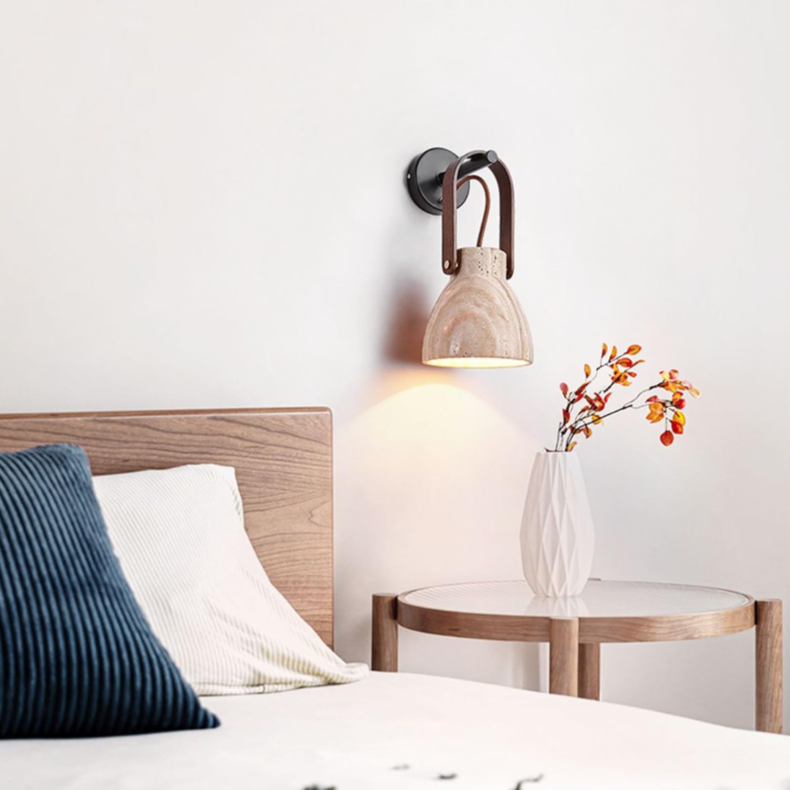 Accesorio de iluminación artística, aplique de pared de alabastro | Lámpara de pared de piedra Natural de estilo japonés, lámpara de pared de mármol Vintage de mediados de siglo(Black)