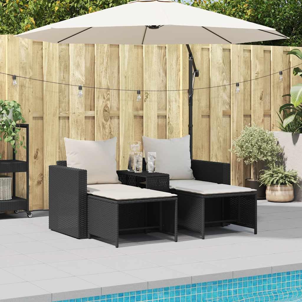 5-częściowy zestaw ogrodowy z poduszkami, składany, czarny, meble patio rattan PE, modułowy narożnik ogrodowy z myjką, odporny na UV, taras balkon, 2 fotele 2 pufy stolik, łączna 110 kg na siedzisko