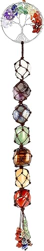 Árbol de la vida piedras de chakras hechas a mano cristales curativos Feng Shui adorno colgante de 7 chakras ventana de pared espejo de automóvil