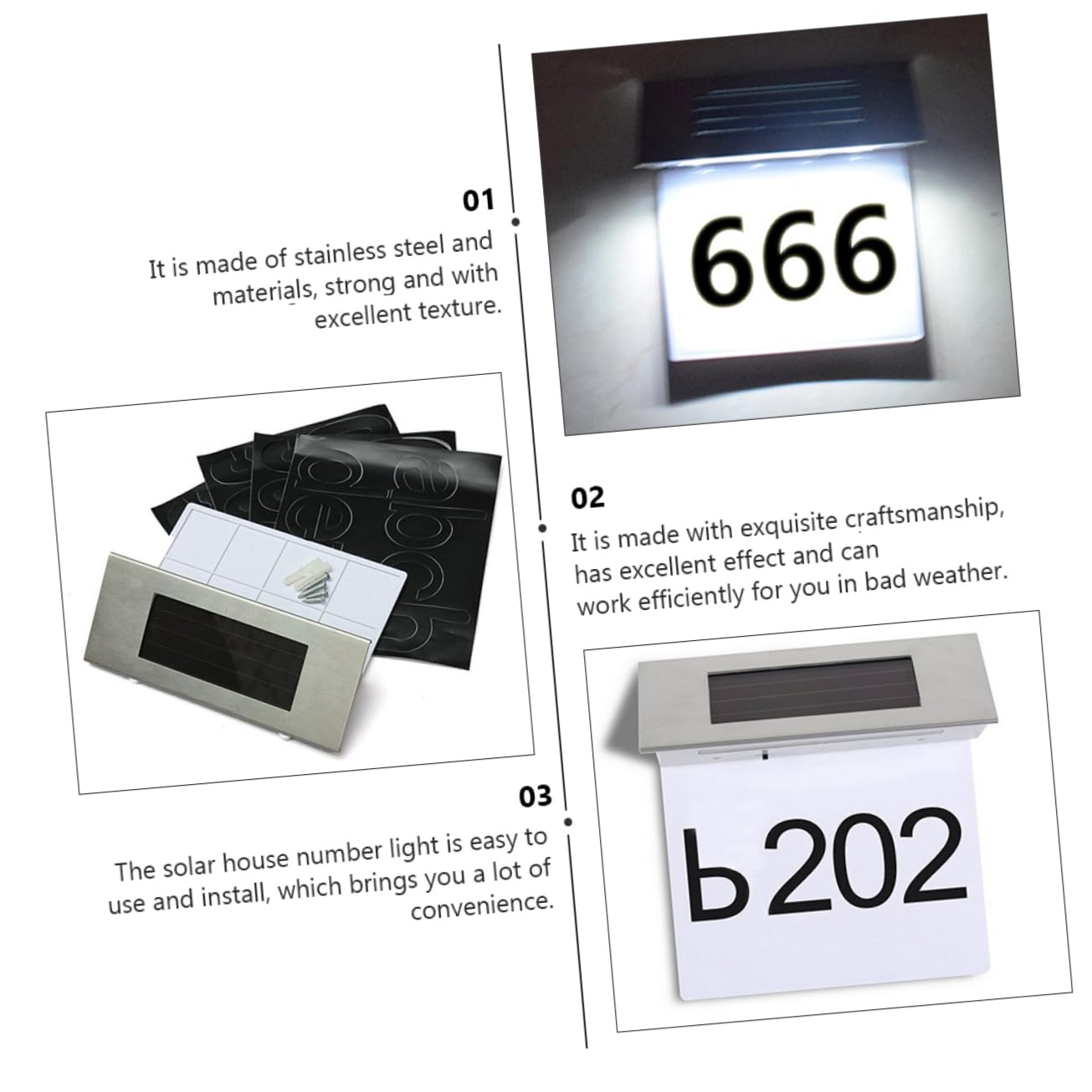 Gadpiparty Luce Solare da Esterno con Pannello Solare 2 Pezzi, Lampada LED in Acciaio Inossidabile e Abs per Uso Casa, Numero Civico con Sensore di Movimento Ip65