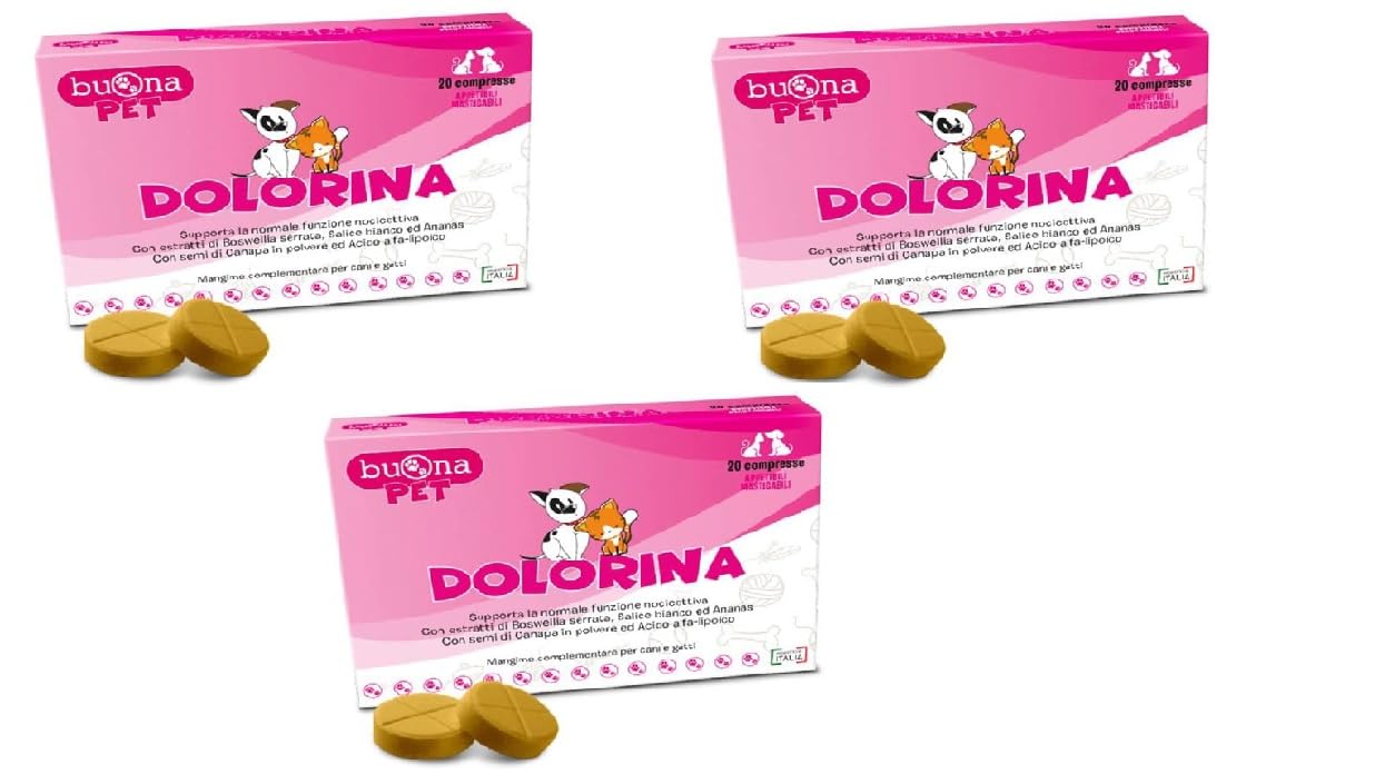 Buona Pet Dolorina, Kit Convenienza 3 Confezioni, 60 Compresse per Cani e Gatti