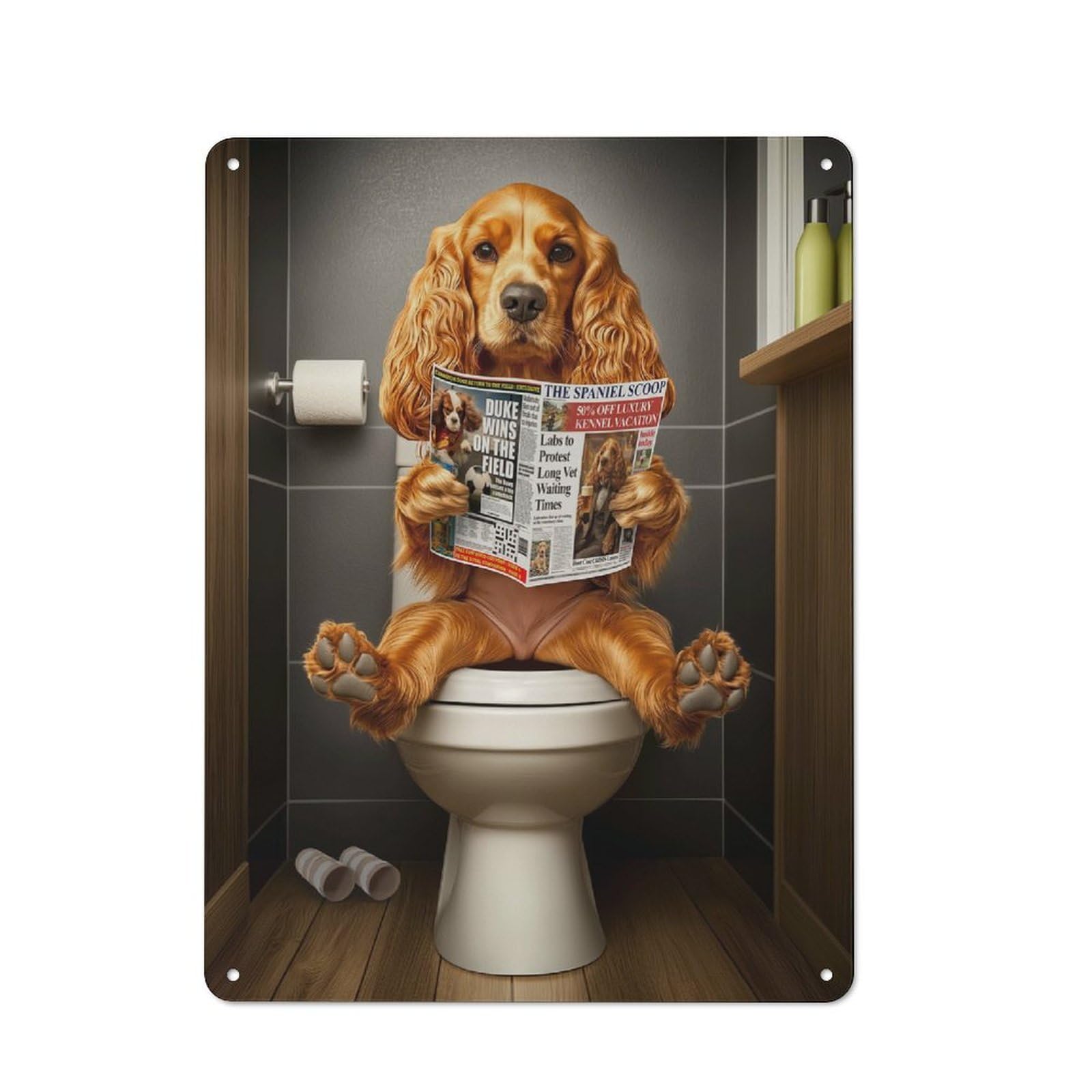 Junmoney Cocker Spaniel On Toilet Rustic Metal Sign 40X30cm For Man Cave Or Games Room, For Vintage Wall Decor Fans, For Garage And Workshop Walls