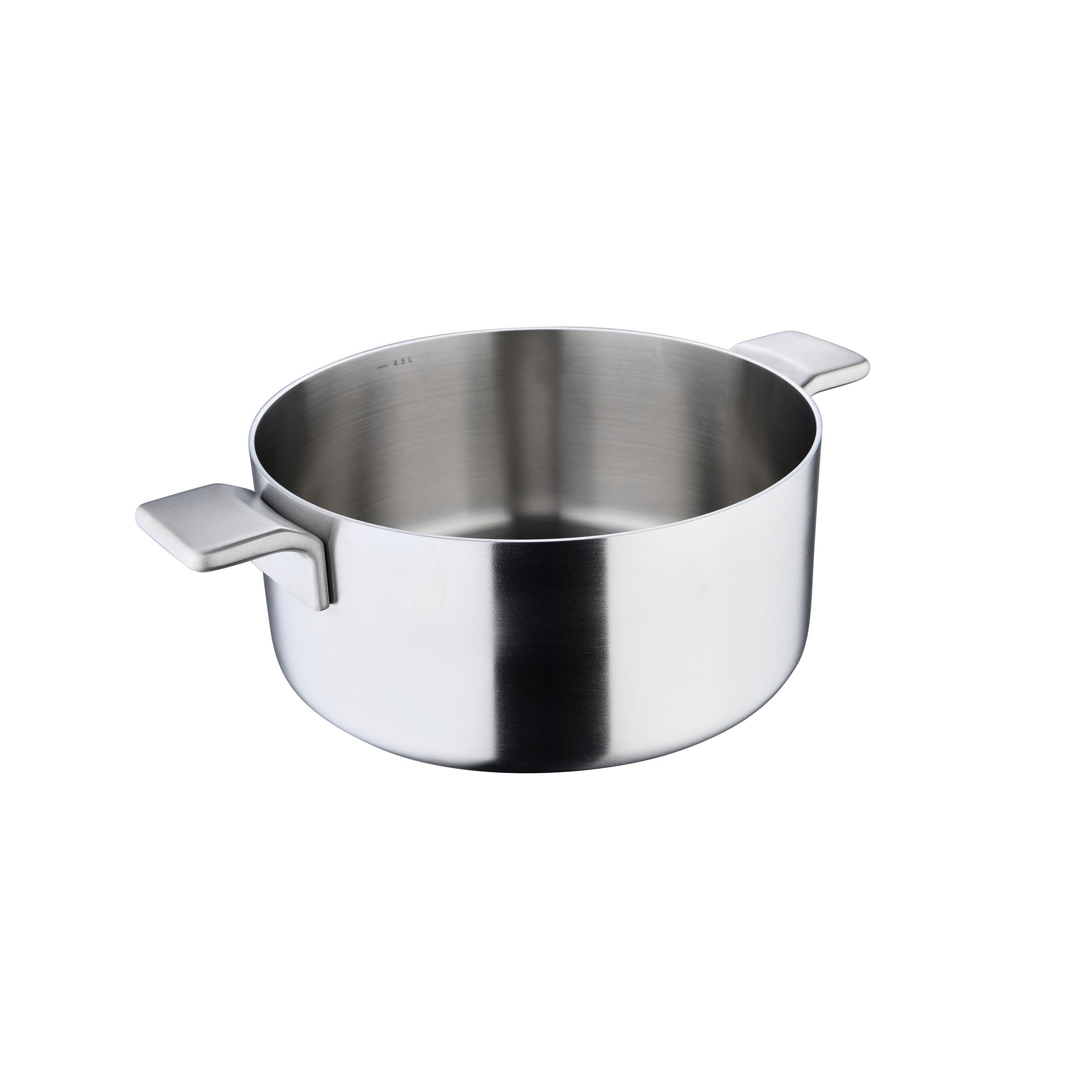 MasterPRO Alessi Bones - Cacerola 24 cm de Acero Inoxidable - Acabado Interior Y Exterior Mate - Cuerpo Recto - Escala Medidora - Asa Lateral Soldada De Fundición Hueca - Apta para Inducción