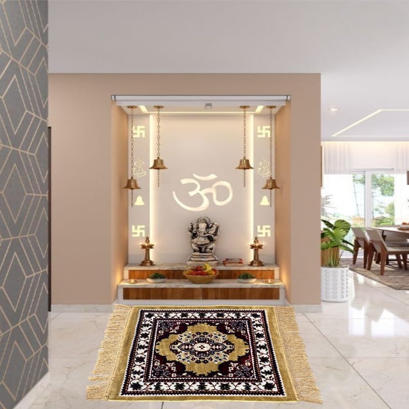Multipurpose Velvet Traditional Prayer/Aasan/Pooja/Meditation Mat in Size of 20x20 Inch||Yellow,Pack of 1-image-12