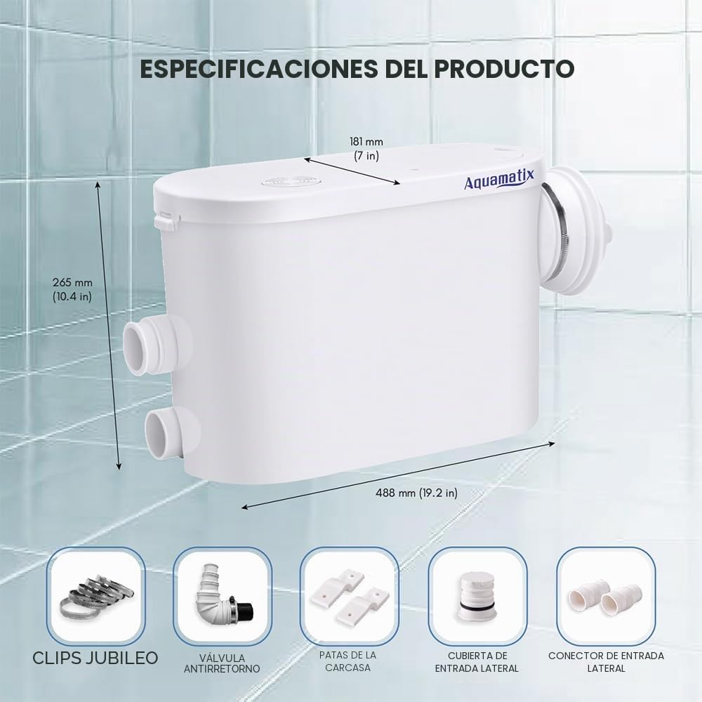 Aquamatix Silencio S Triturador Sanitario 400W bomba Trituradora Bomba para Augua Residuales para inodoro colgante con filtro de carbón y panel de reparación