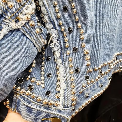 Women's Cotton Polyester Viscose Denim Jacket with Batwing Sleeves and Turn-Down Collar4