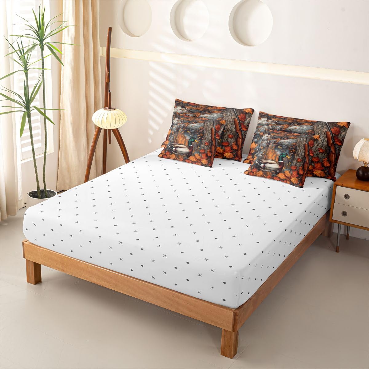 Loussiesd Mallard - Set di biancheria da letto per letto singolo, 7 pezzi, motivo: caccia e fauna selvatica, per bambini, ragazzi e ragazze, con copripiumino, lenzuola, federe, federe