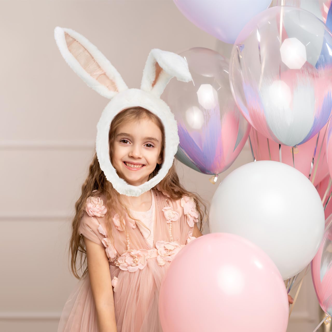 Amosfun Cuffia con orecchie da coniglio, cappello a forma di animale, in peluche, per donne e ragazze