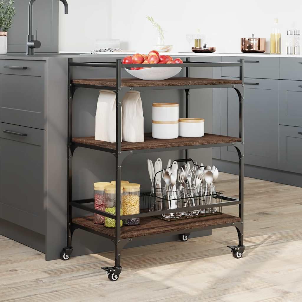 Carrello da cucina in legno di ingegneria marrone, 65 x 40 x 86,5 cm,