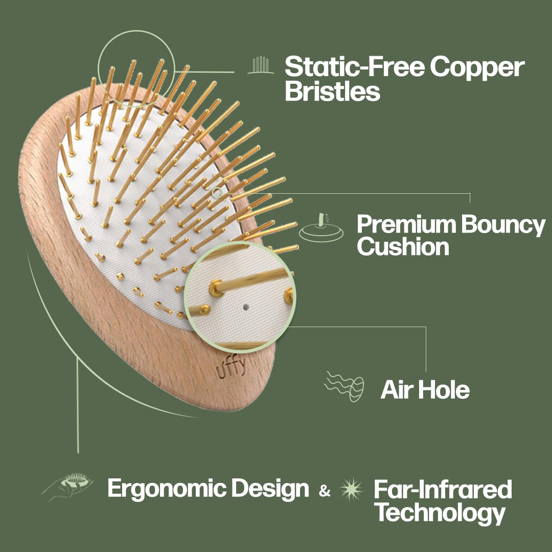 Uffy Acubrusher - Cepillo de pelo Gua Sha chapado en oro de 24 quilates, masajeador ergonómico del cuero cabelludo para la caspa y el crecimiento del cabello, adecuado para todo tipo de cabello