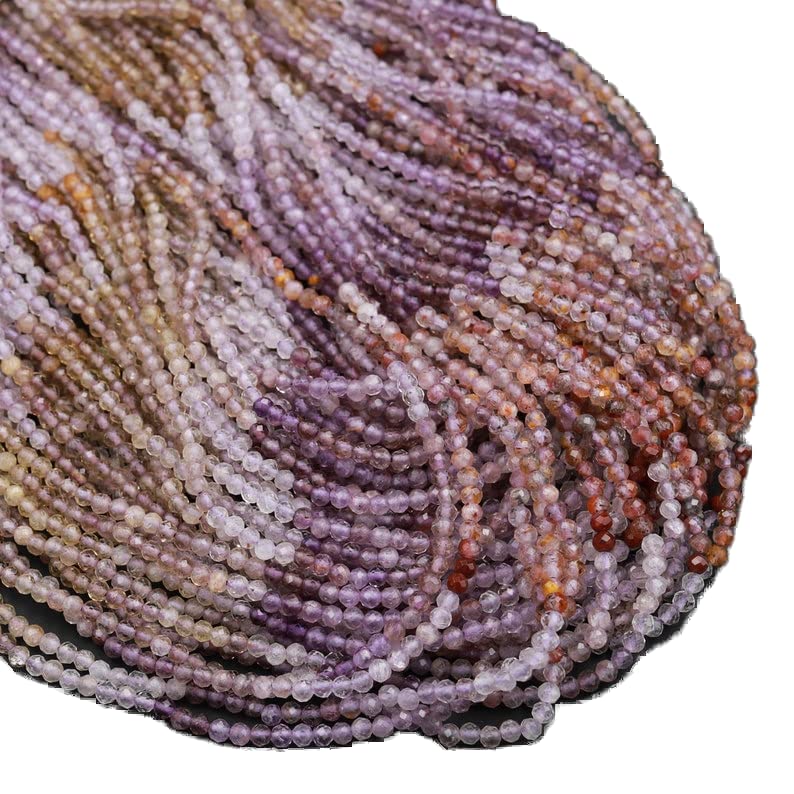 13 inch strand of gem auralite 23 cacoxenite 3mm round faceted beads for diy jewelry making. auralite 23 cacoxenite beads strand