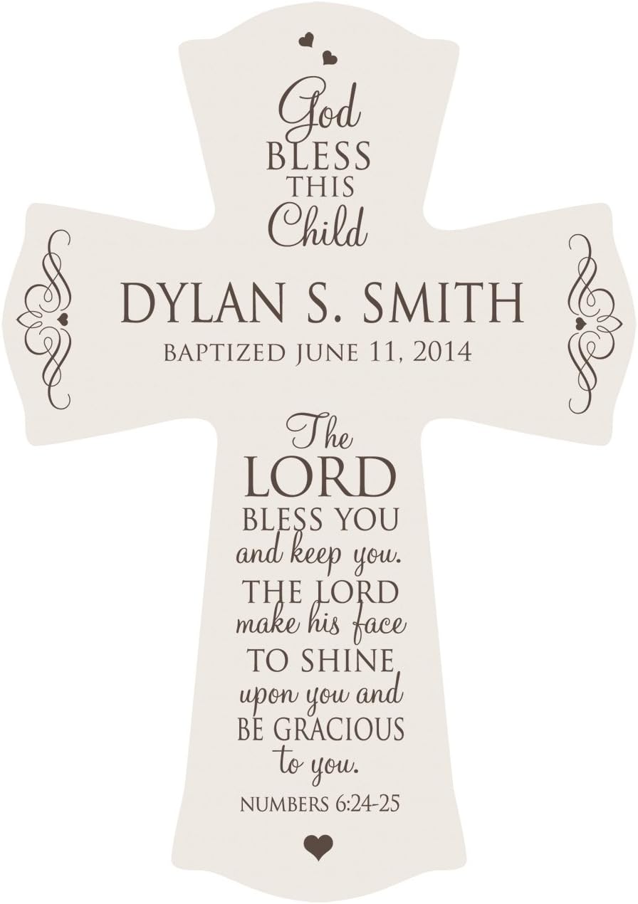 Personalized Baptism Cross for Boys & Girls for Table or Wall Display, " The Lord Bless You and keep you. The Lord makes his face to shine upon you and Be Gracious to you." Numbers 6:24-25 (Ivory)