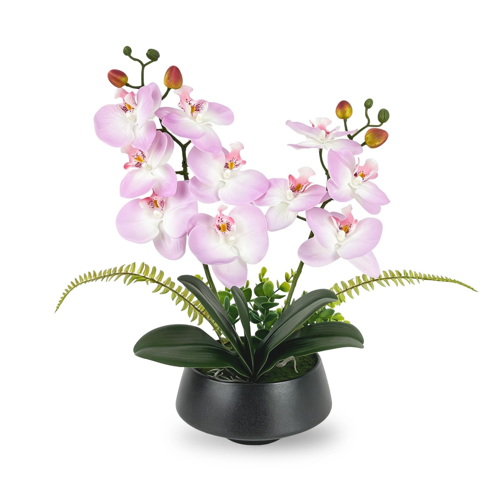 PlusFive Artificial Orchid, 37cm Purple Orchid Artificial Flowers in Pot,Fake Orchid Silk Phalaenopsis Flower Arrangement,Orchid Plant for Table Window Home Decor Housewarming Gift