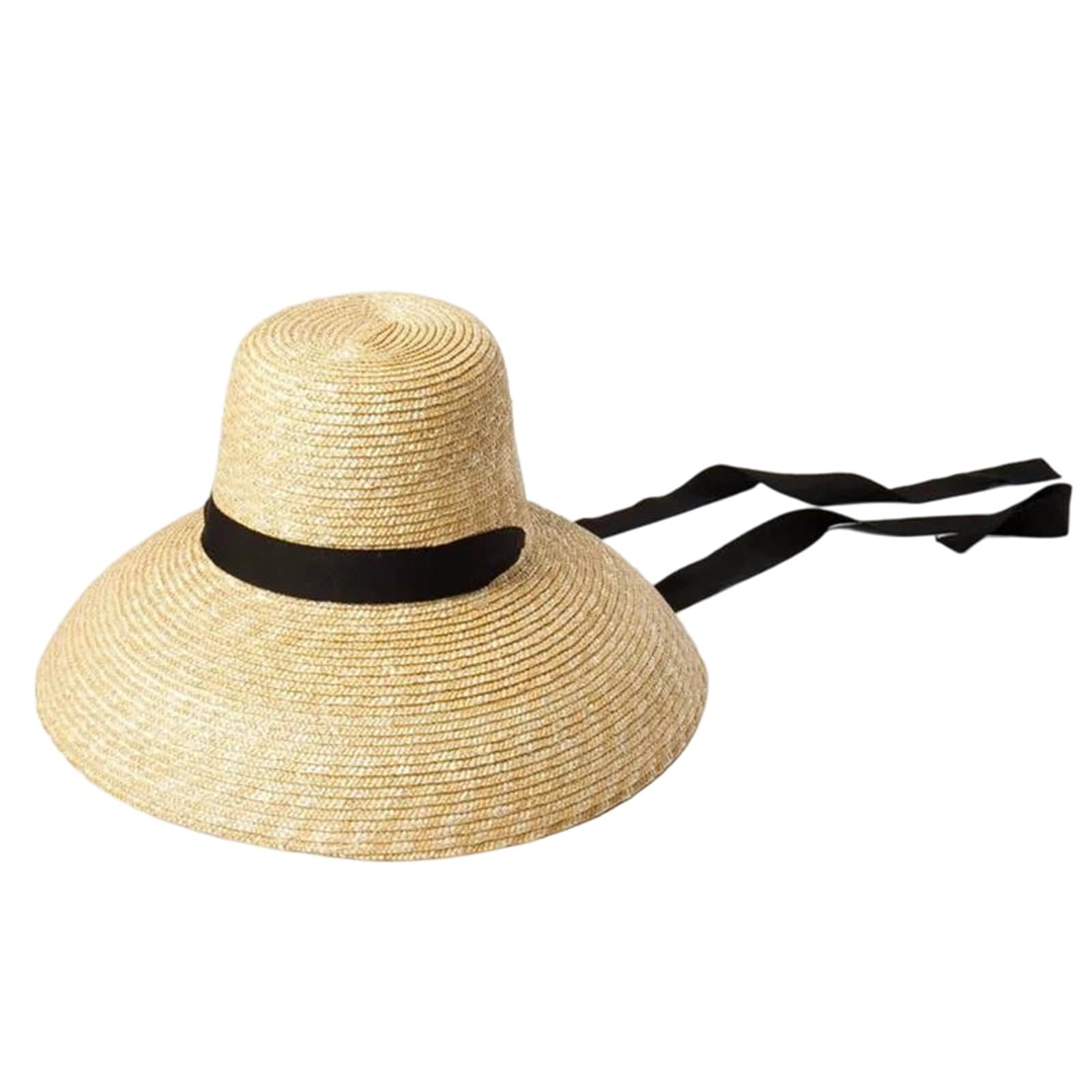 Sombrero de paja grande de verano para mujer, con lazo de encaje negro, ala ancha, sombrero de playa