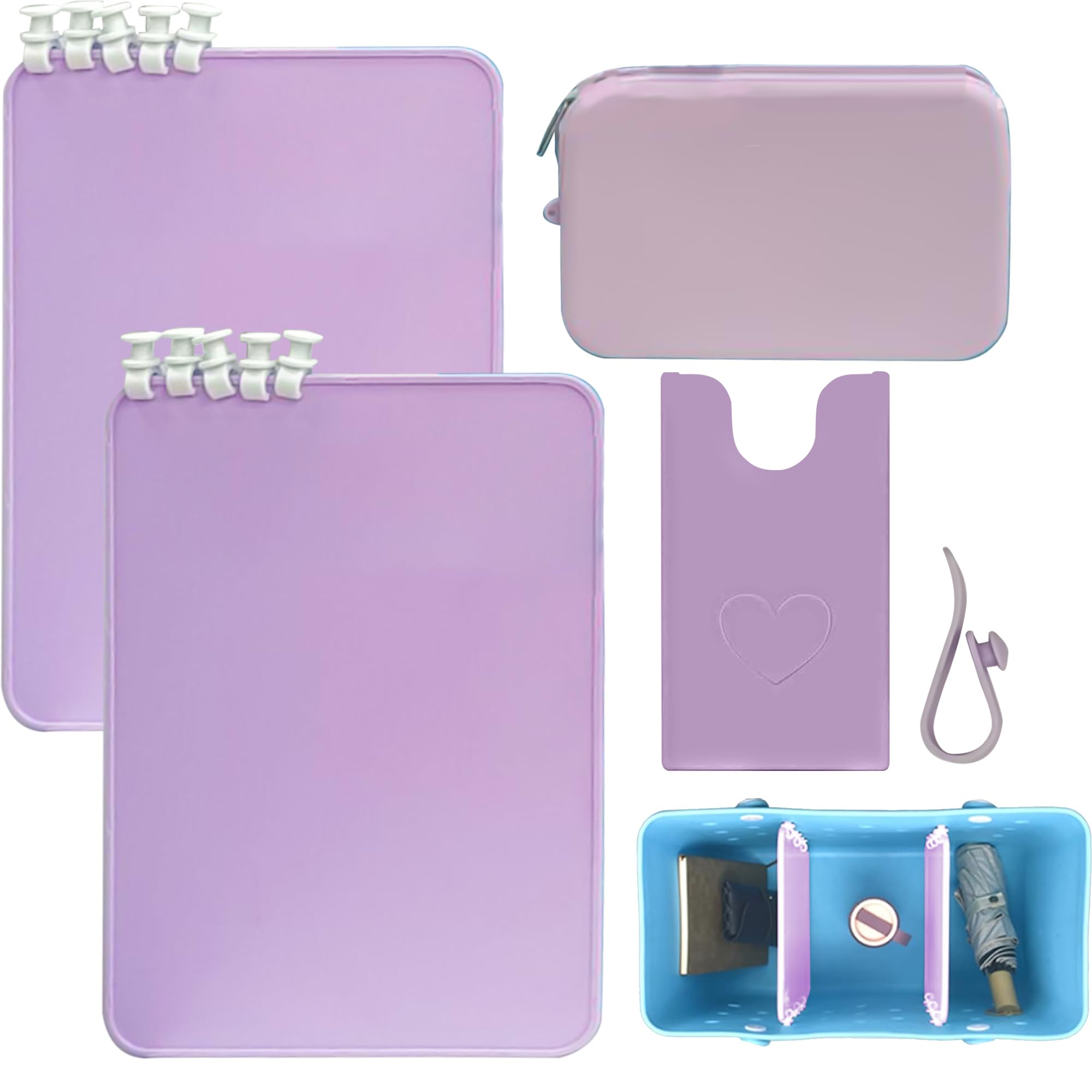 W WINTMING 5Pcs Organizer Holder for Bogg Bag Included 2pcs Divider Tray for Beach Bag, Phone Holder, Clips Hooks, Silicone Wallet for Bogg Bag