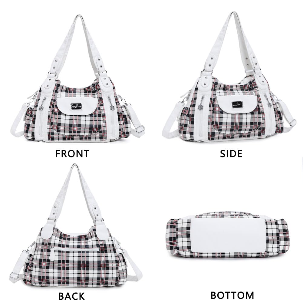 Hobo, borsa da donna spaziosa a tracolla con tasche multiple, in similpelle, Bianco (Bb Ak812-5g#1894#87#bianco/bianco), Large
