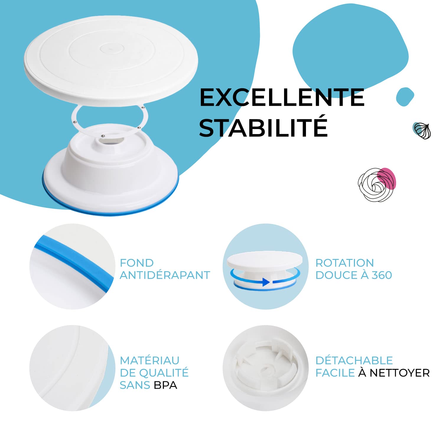 Wenburg Kit gateau patisserie debutants et professionnels - 51 pièces - Plateau tournant patisserie 360° pour la décoration gâteau - Kit pâtisserie de qualité avec accessoires (Delight)