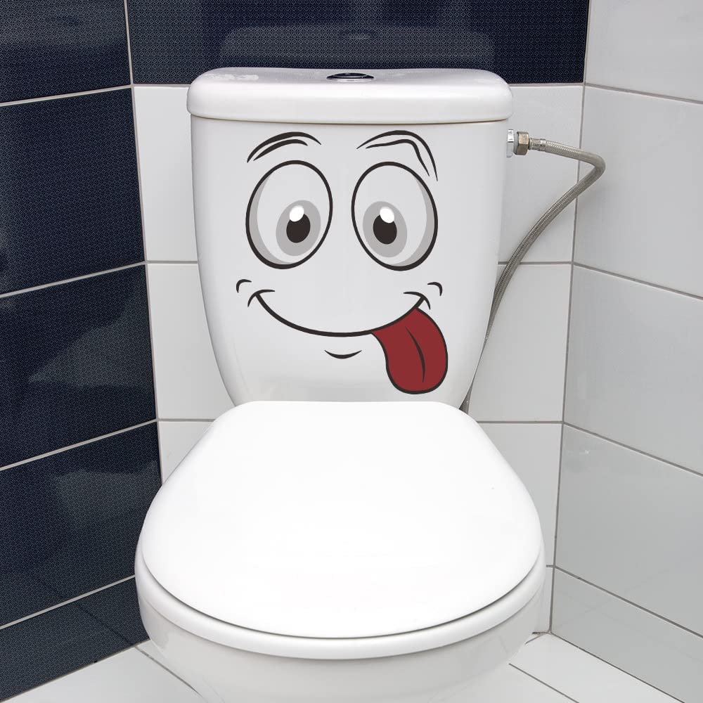 Autocollant Toilette Visage Souriant - Sticker Amusant Salle De Bain Vinyle Imperméable