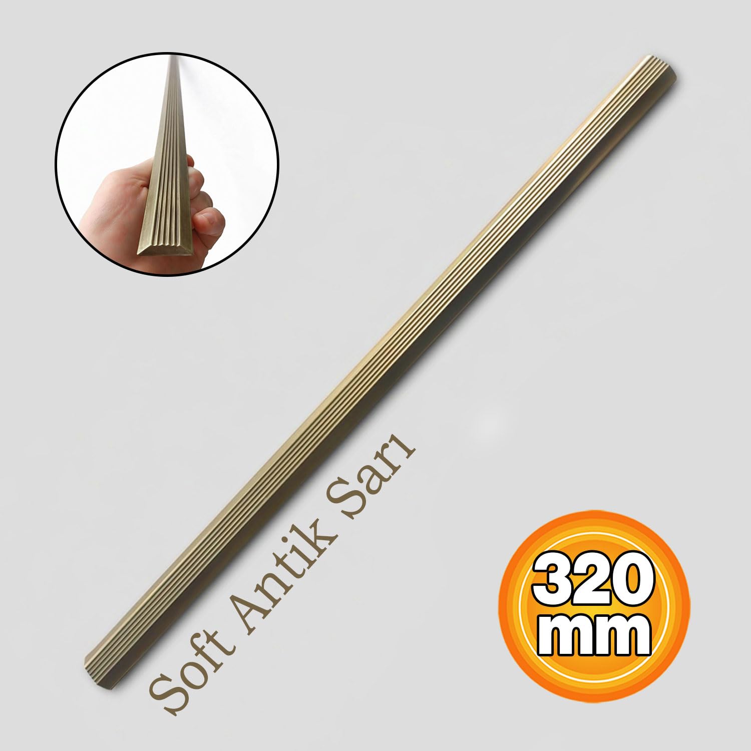 Toros Çizgili Soft Antik Sarı 320 mm Metal Kaplama Çekmece Dolap Kulp Modern Tasarım
