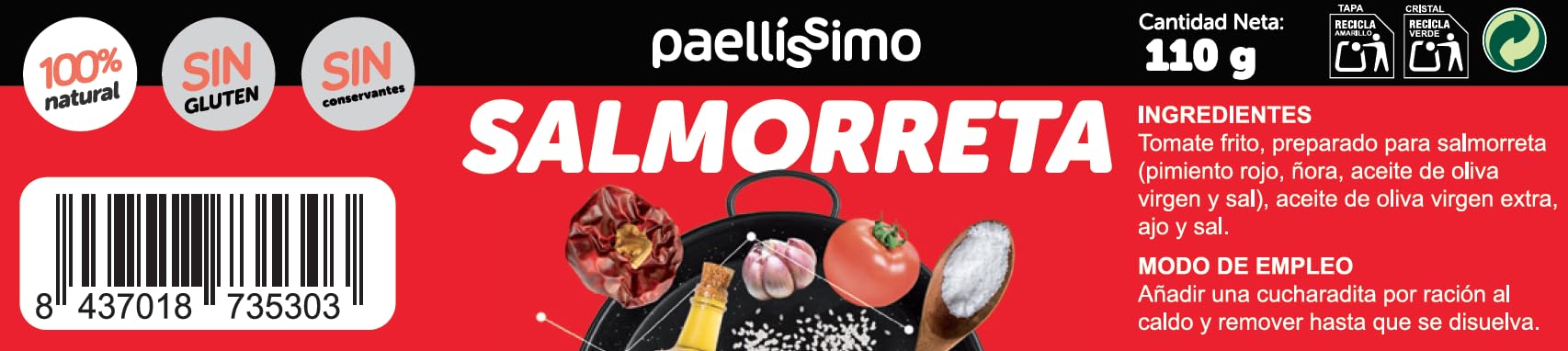 Paellissimo - Salmorret do Paella, Alicantina, Sos Solmorret, Sofrito do wzmocnienia smaku paelli, ryżu, makaronu i gulaszu - 2 słoiki po 110gr (22 porcje na słoik)