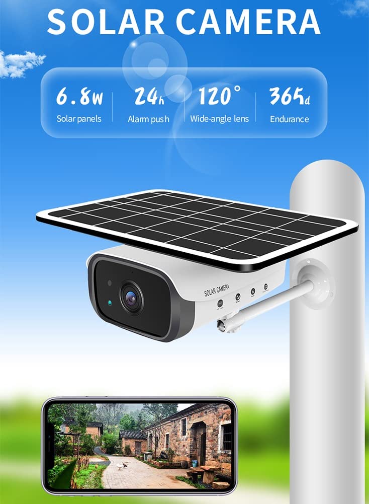 Telecamera di sicurezza wireless, telecamera di sicurezza WiFi esterna con pannello solare, batteria ricaricabile, sistema di telecamere di servizio con nitidezza 1080P, rilevamento del movimento,
