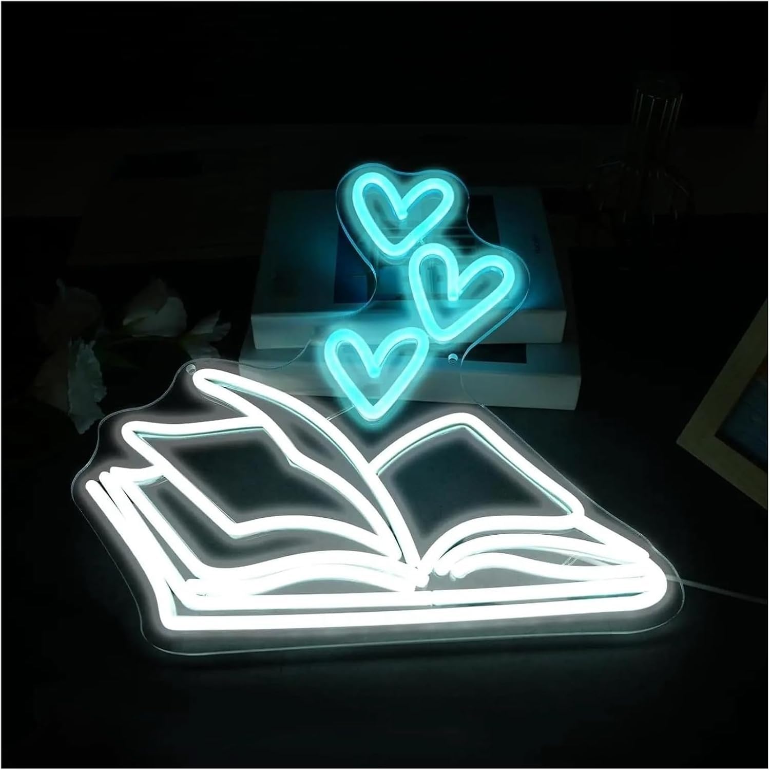 Generico luce decorativa Insegna al per neon a forma di libro, decorazione da parete per biblioteca, decorazione per angolo lettura 29 cm × 35 cm