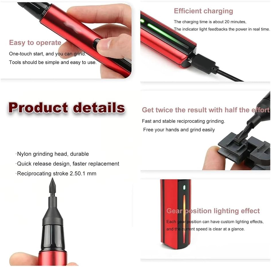 Reciprocating Electric Sander, 3-Speed Adjustable Detail Sanding Pen, 8 Sanding Heads and Self-Adhesive Sandpaper