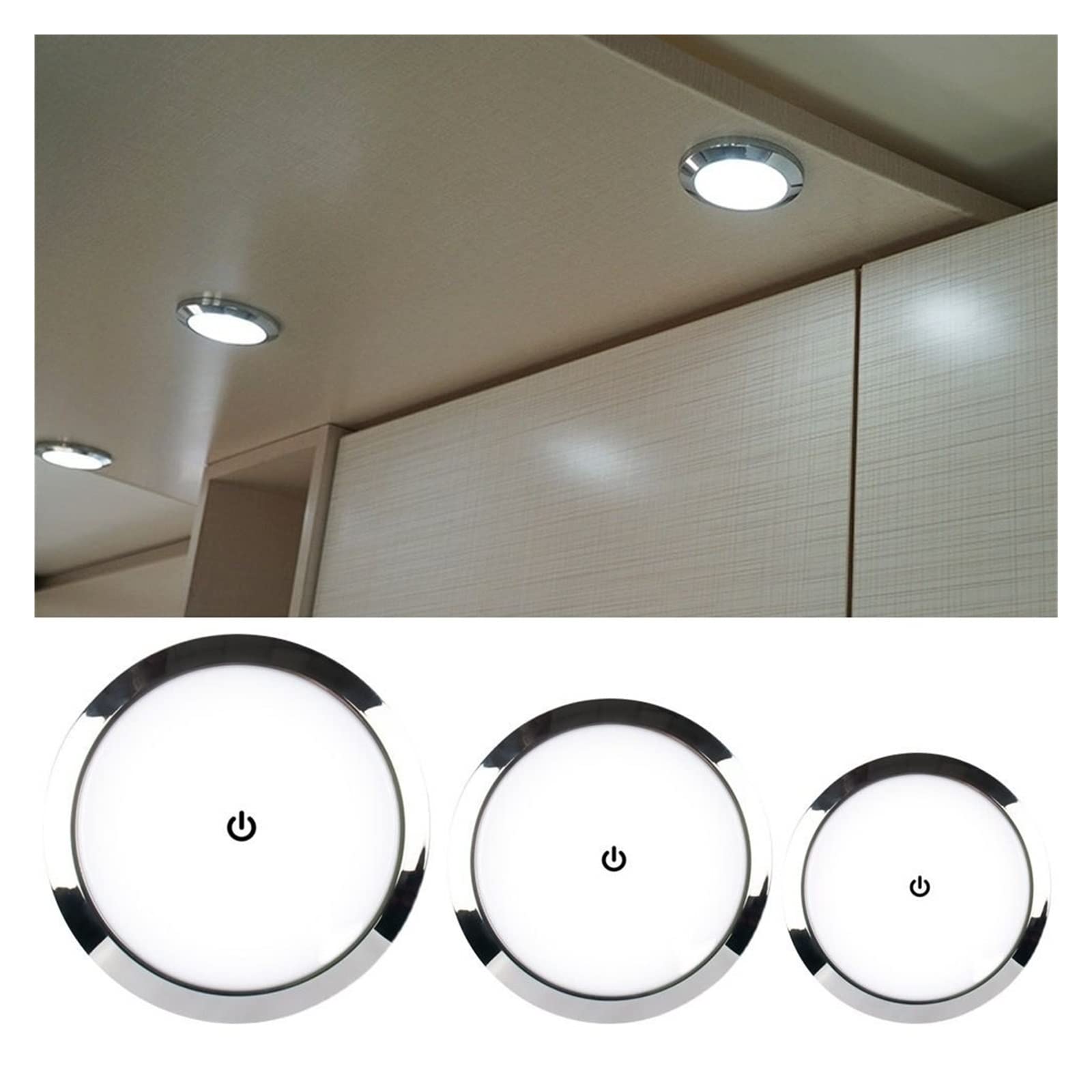 12V/24V LED Touch Lampada RV Ultra-Sottile Rotonda Cupola Lampada da Soffitto Lampada da Lettura for Caravan Barca Yacht Camping Car per Camper(18cm-12V)