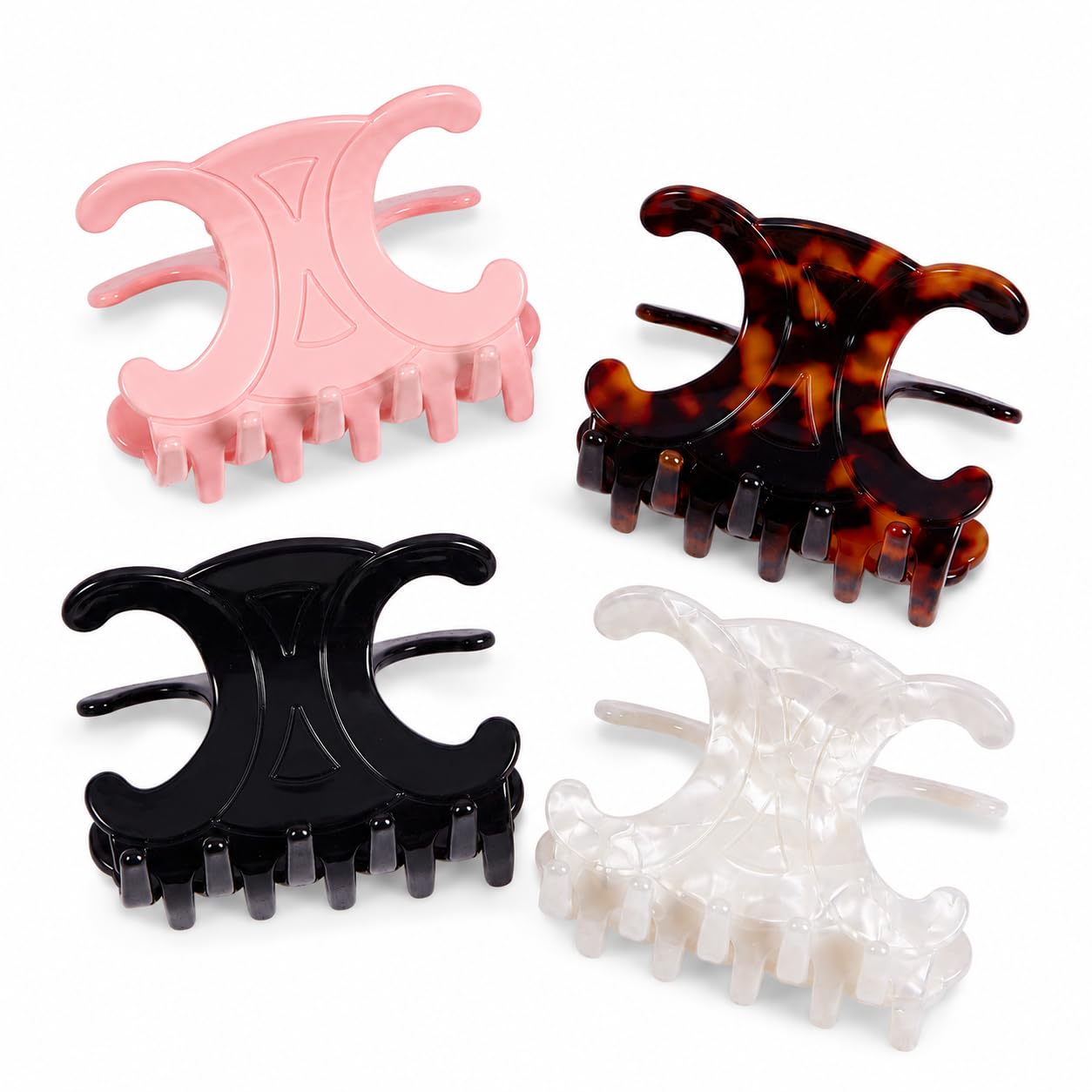 Premium durable acetate butterfly hair clips, 4 Pack. Medium Size Acetate Hair Claw Clips with Secure Hold,Perfect for Updos(2.76 x 1.66 in) Black, Shell White, Pink, Tortoise