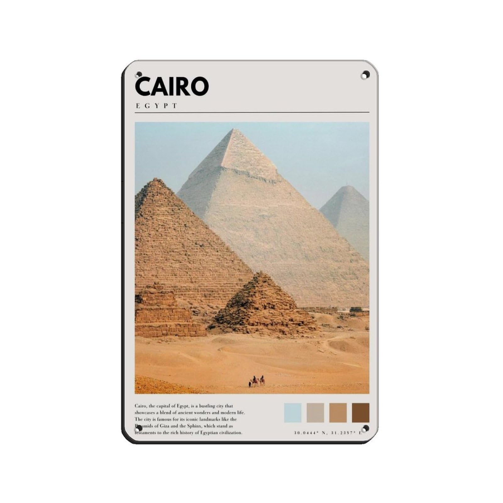 Cairo Giza Pyramids Art Egypt Travel Poster Tin Sign Vintage Metal Pub Club Cafe Bar Home Wall Art Decoration Poster Retro 8x12inch(20x30cm)