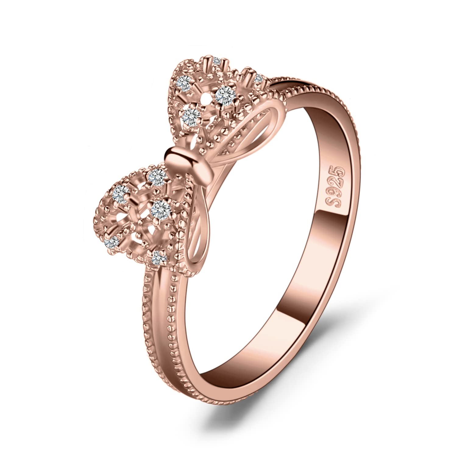 JewelryPalaceLazo Anillos Mujer Plata Oro 14k Oro Rosa, Anillo de Compromiso con Circonita, Anillo Promesa Lindo Piedra Preciosa, Regalo Anillos Niña Joyas de Mujer