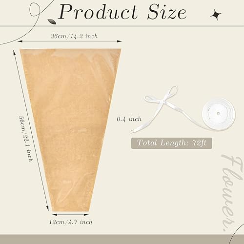 Miniatura 2 de Jutieuo 50 bolsas de flores para ramo, 22 x 14 pulgadas, fundas de flores, papel de regalo floral de estraza con cintas para mujeres y niñas
