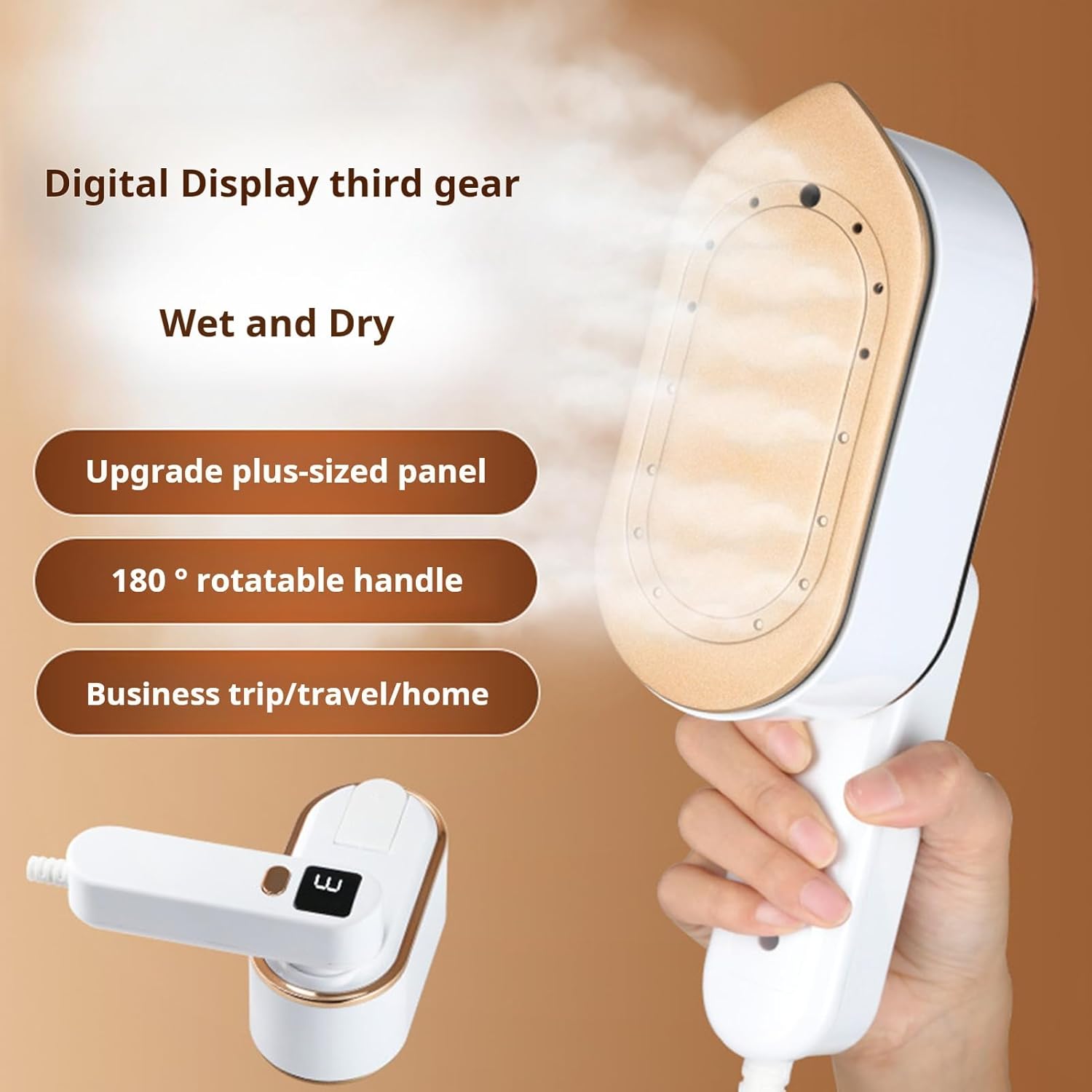Garment Steamer with Powerful Steam Handheld Clothes Steam Iron 2-in-1 Garment Steamer Iron Powerful Steam 1200w Handheld 150ml Water Tank Display Screen 3 Steam Levels White US Plug