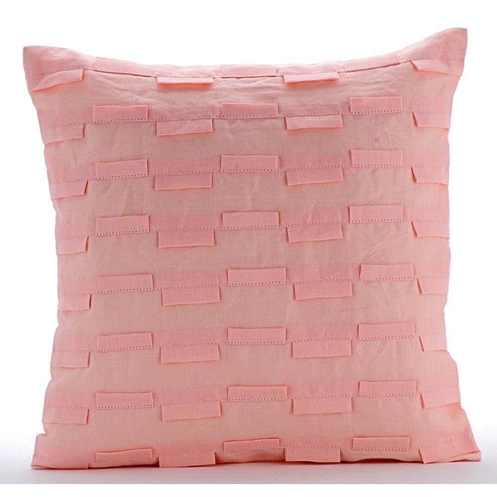 The HomeCentric Pink Accent Cushion, Textured Pintucks Solid Color, Cushion Cover Pack of 2, 40x40 cm (16x16 inch), Cotton Linen Cushioncase, Modern Throw Cushion Cover, Striped - Candy Floss