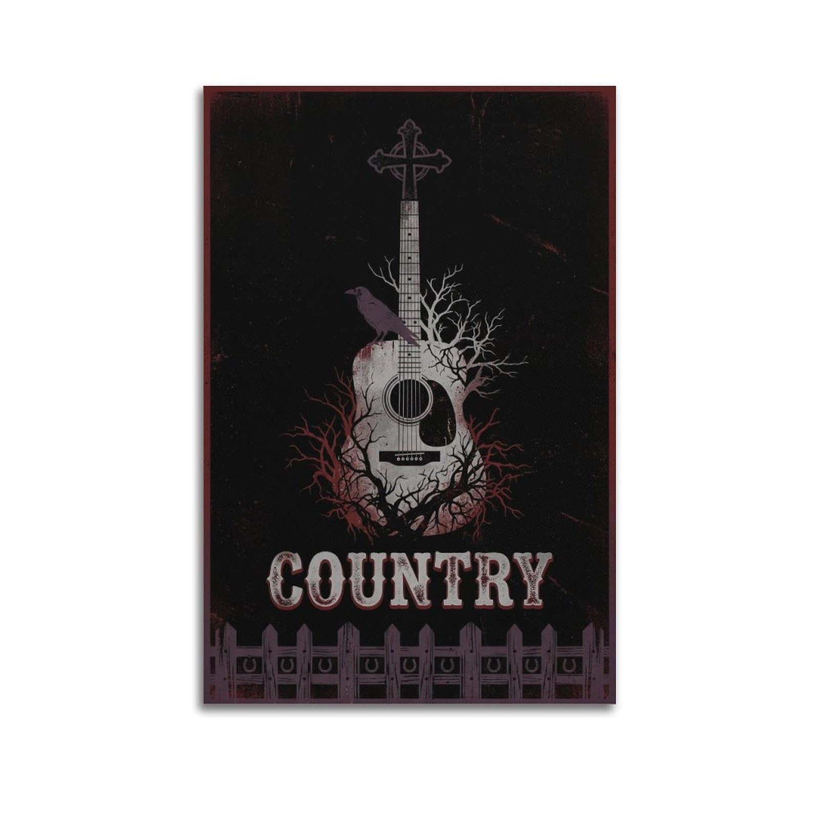 Okngb Unframe-Style Vintage Gothic Acoustic Guitar Dark Country Music Poster Decorative Painting Canvas Art Picture 12X18inch(30X45cm)
