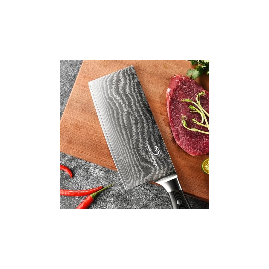 Damascus-Cleaver-Knife-7-Inch-Professional-Kitchen-Knife-with-Non-slip-Micarta-Wood-Ergonomic-Handle-All-Purpose-Chef-Knife-Meat-Cleaver-Vegetables-Chopping-Razor-Sharp-Lightweight Damascus Cleaver Knife, 7 Inch Professional Kitchen Knife with Non-slip Micarta Wood Ergonomic Handle, All Purpose Chef Knife Meat Cleaver Vegetables Chopping, Razor Sharp Lightweight