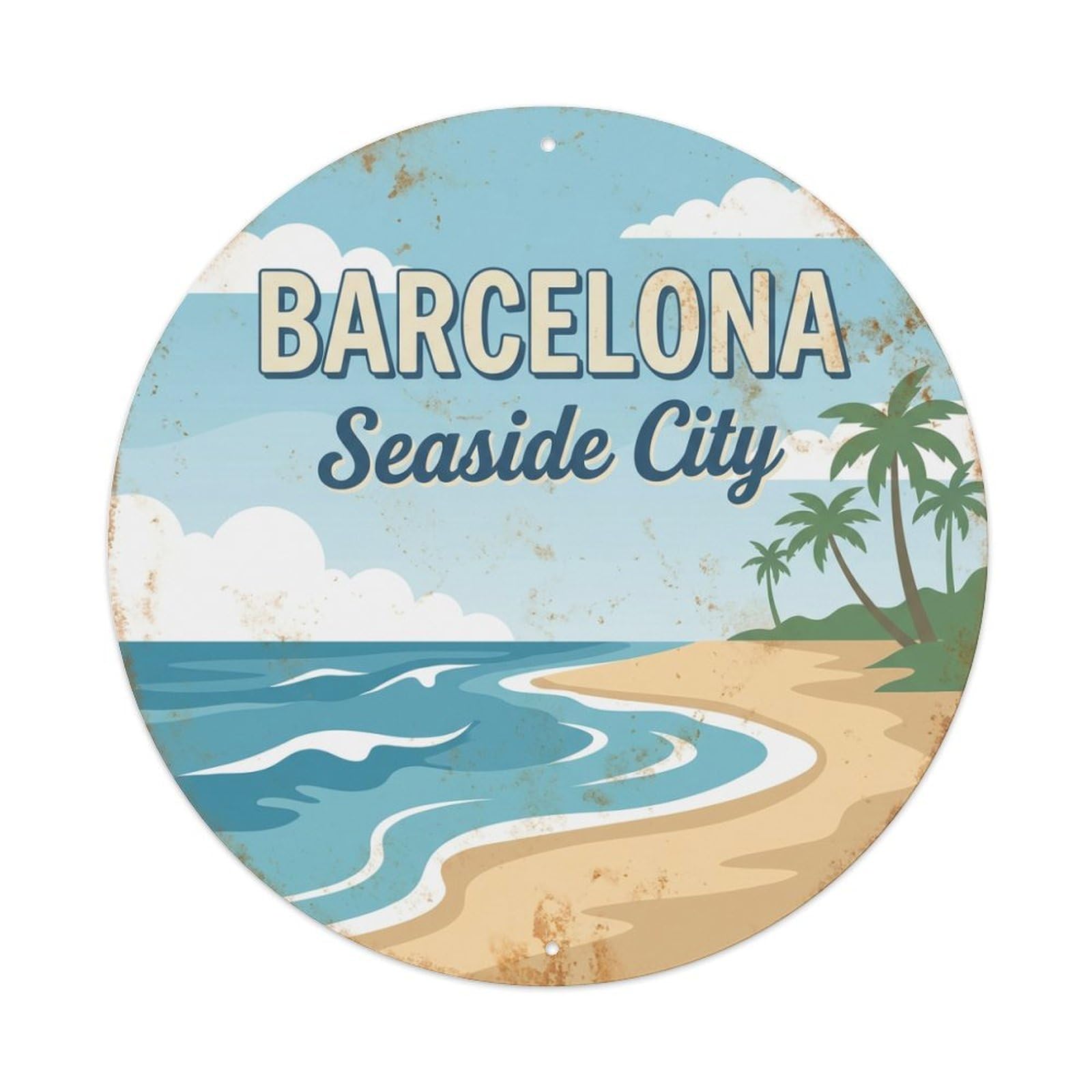 Fqnyr Style Metal Tin Sign Vintage Travel Barcelona Spain Treasure