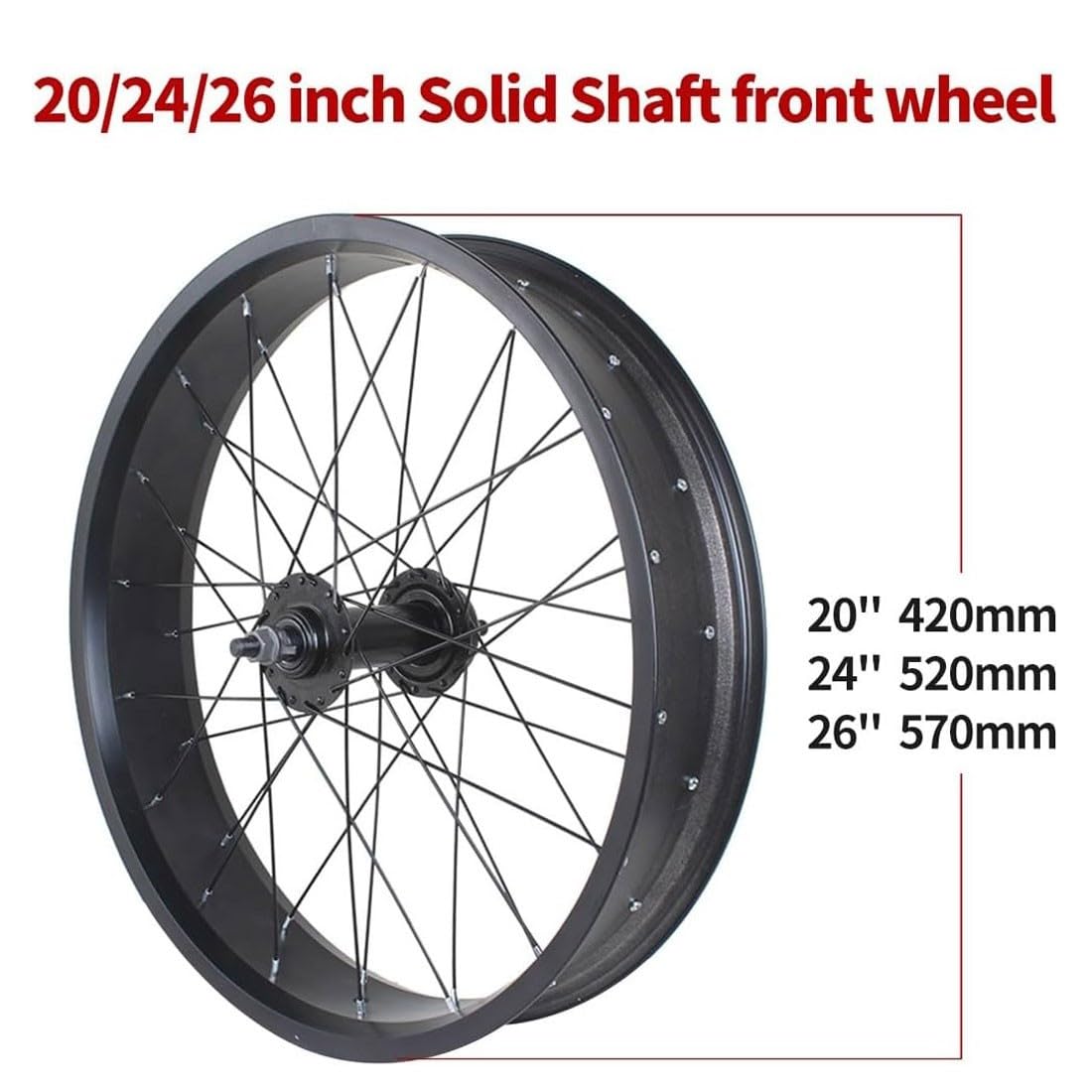20/24/26 Zoll X 4,0"-4,9'' Fat Bike Vorderrad 36H Felge Vollwelle
