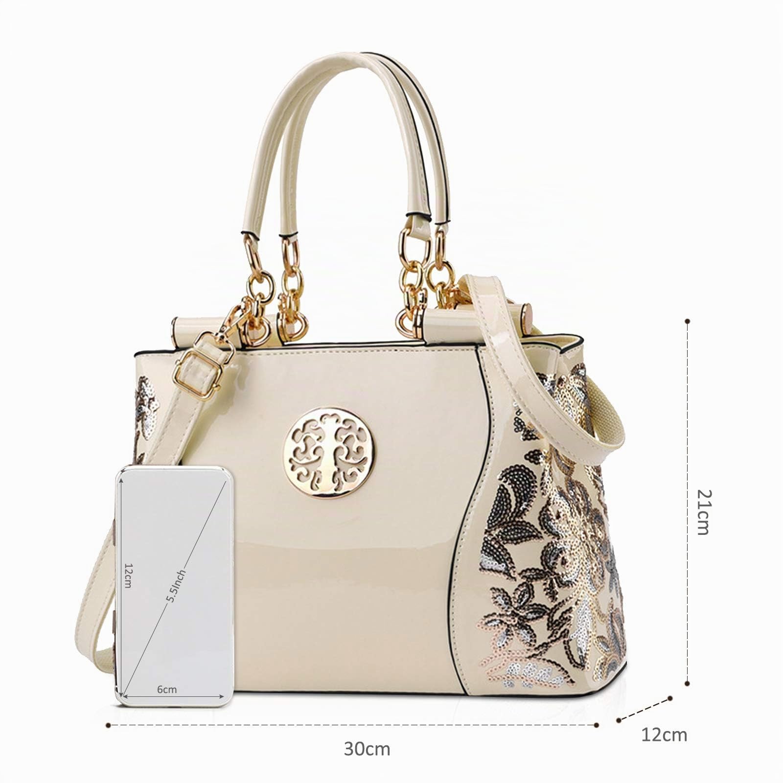 NICOLE & DORIS Lackleder Handtasche Damen Umhängetaschen Elegante Schultertasche Frauen Shopper großer Kapazität Henkeltasche mit Stickerei