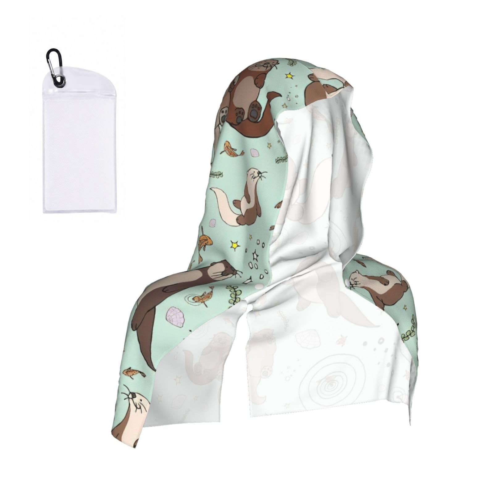 DUWAA Otters Print Reusable Hoodie Cooling Neck Wrap, Hot Weather Outdoor Sports Workout Head Towel For Stay Chill