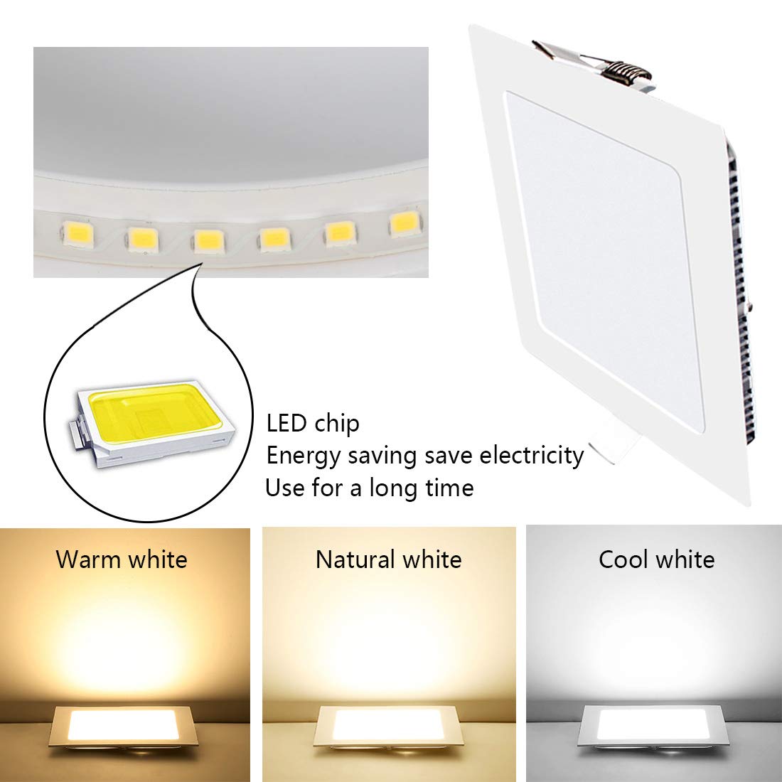 2x Plafón LED Cuadrado, Panel LED 18W 1500lm Lámpara de techo, iluminación interior, luces empotradas 6500K Blanco frío para baño, oficina, pasillo, balcón [Eficiencia energética A+]