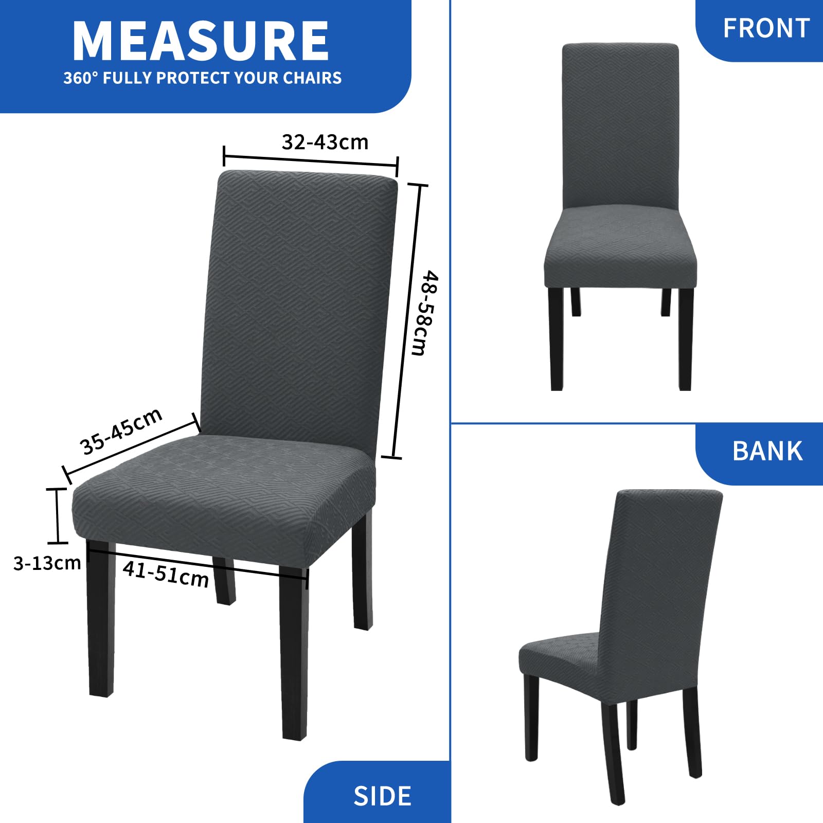 Housses De Chaise élastiques 6 Pièces - Protection Lavable Gris Clair Pour Salle à Manger
