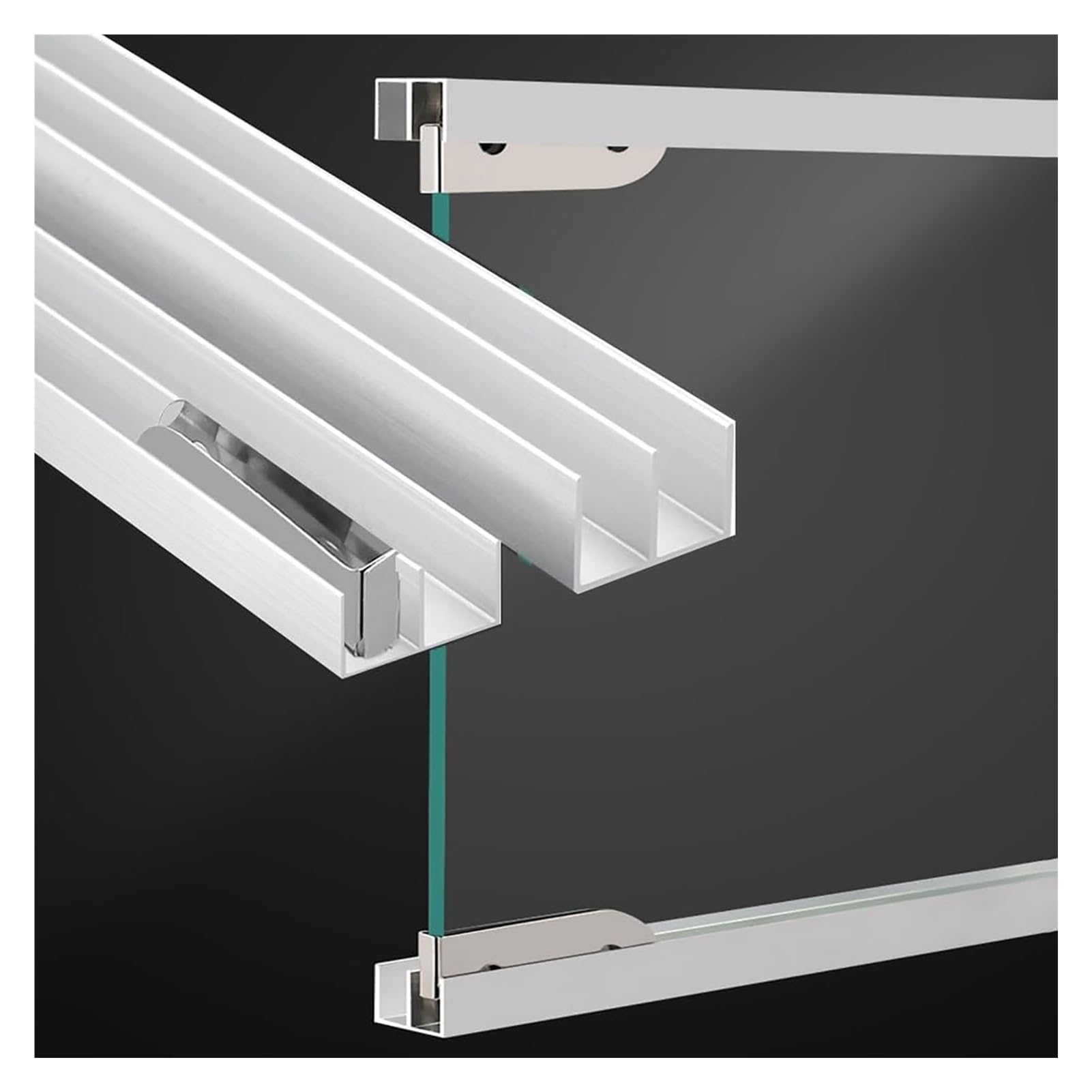 Zestaw prowadnic do drzwi przesuwnych ze szkła aluminiowego, 1 zestaw