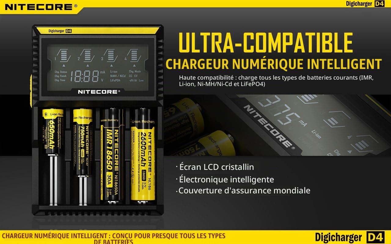 Nitecore D4 Chargeur de batterie Noir/Jaune