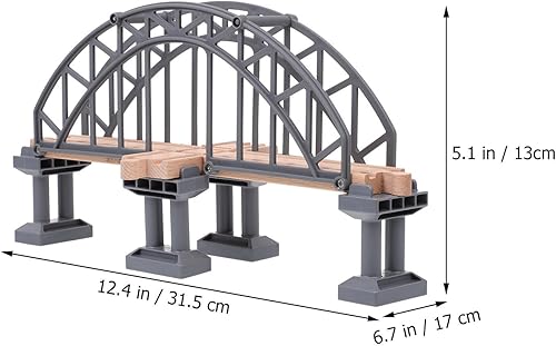 Miniatura 2 de Toyvian Vías de tren de madera, puente colgante, juguete de madera con cruz de madera, accesorios de diseño de escena de tren, accesorio de tren de