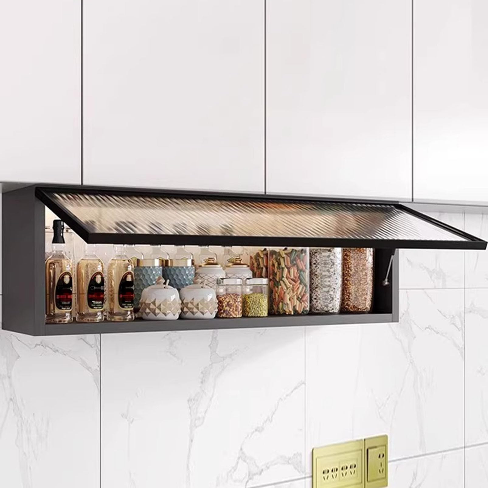 Armoire Flottante Murale pour Armoire de Cuisine, Organisateur de Garde-Manger en Aluminium Robuste pour épices/canettes/Bouteilles, Armoire à Pharmacie de Rangement pour Salle de Bain