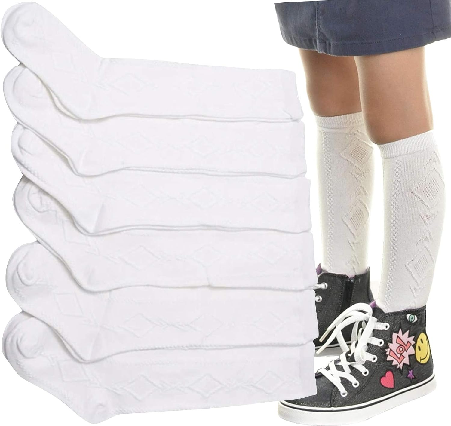 ToBeInStyle Pack of 6 or 12 Classic Cotton Blend Uniform Knee-High Socks